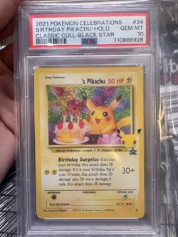 Birthday Pikachu PSA 10 Celebrations Classic Collection Pokemon Card 2021 - Image 1