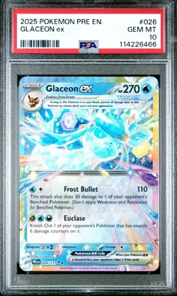 PSA 10 Gem Mint Glaceon ex 026/131 2025 Pokemon SV Prismatic Evolutions - Image 1