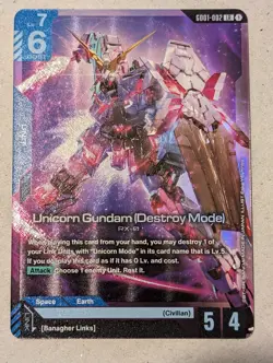 Gundam Card Game Unicorn Gundam (Destroy Mode) GD01 002 LR | Netype Rising - Image 1