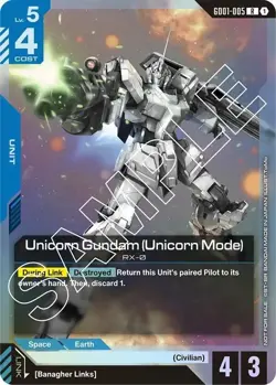 Unicorn Gundam (Unicorn Mode) Alternate Art Foil - GD01-005 NM - TCG Card Game - Image 1