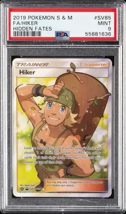 2019 POKEMON SUN & MOON HIDDEN FATES #SV85 FULL ART/HIKER PSA 9 - Image 1