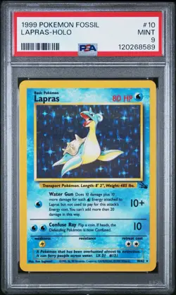1999 Pokemon Fossil Unlimited 10/62 Holo Lapras PSA Grade 9 Mint - Image 1