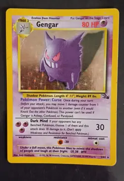 Pokemon TCG Gengar Fossil Holo Rare Card 5/62 MP - Image 1