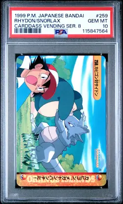 1999 POKEMON JPN BANDAI CARDDASS VENDING SER 8 #259 RHYDON/SNORLAX PSA 10 - Image 1