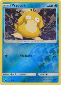 Moderately Played, English Pokemon Psyduck - 11/68 - Common - Reverse Holo SM - - Image 1