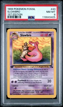1999 Pokemon Fossil Slowbro 1st Edition 43/62 PSA 8 Mint Rare card Low Pop 377 - Image 1
