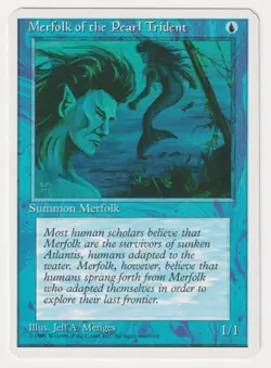 Miscut Merfolk of the Pearl Trident HP 4th MTG Magic Misprint Alpha Cut Corners! - Image 1