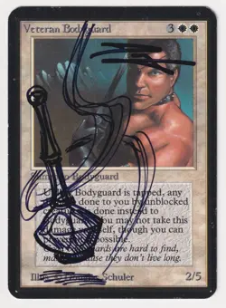 Signed Altered Sketch Veteran Bodyguard MP Alpha Artist Douglas Shuler MTG Magic - Image 1