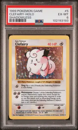1999 POKEMON GAME SHADOWLESS #5 CLEFAIRY-HOLO PSA 6 - Image 1