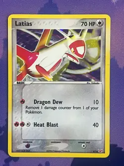 2004 Latias 4/10 Holo Rare Promo Pokemon TCG EX Trainer Kit Card top edge damage - Image 1