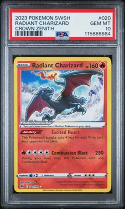 2023 POKEMON SWORD & SHIELD CROWN ZENITH #020 RADIANT CHARIZARD PSA 10 - Image 1