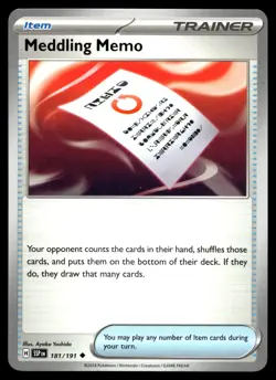 Meddling Memo 181/191 Pokemon SV08: Surging Sparks Non Holo - Image 1