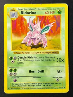 Nidorino 37/102 Shadowless Base Set - Pokemon Card MP - Image 1