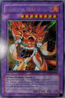 Yugioh 2008 Elemental Hero Inferno SCR Full Holo Bleed 🩸 PP02-EN010 Near Mint - Image 1