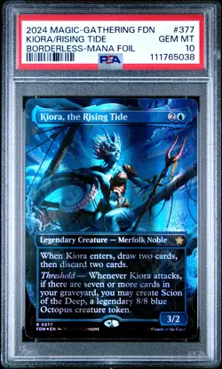 2024 MTG FOUNDATIONS BORDERLESS-MANA FOIL #377 KIORA, THE RISING TIDE PSA 10 - Image 1