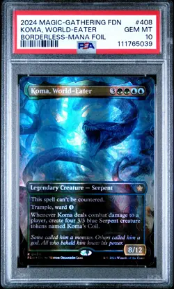 2024 MTG FOUNDATIONS BORDERLESS-MANA FOIL #408 KOMA, WORLD-EATER PSA 10 - Image 1