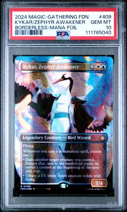2024 MTG FOUNDATIONS BORDERLESS-MANA FOIL #409 KYKAR, ZEPHYR AWAKENER PSA 10 - Image 1