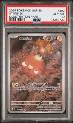 2024 POKEMON SSP EN-SURGING SPARKS ILLUSTRATION RARE #202 STUNFISK PSA 10 - Image 1