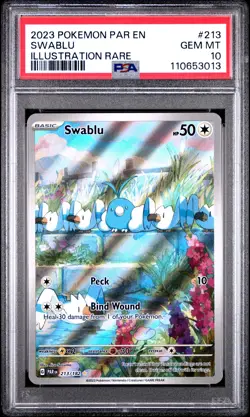 2023 POKEMON PAR EN-PARADOX RIFT ILLUSTRATION RARE #213 SWABLU PSA 10 - Image 1