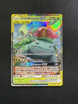 NM! Celebi & Venusaur GX (1/181) S&M Tag Team Team Up Ultra Rare Pokemon Card! - Image 1