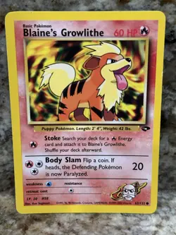 Pokemon TCG Blaine's Growlithe Gym Heroes 62/132 Regular Unlimited Card - Image 1