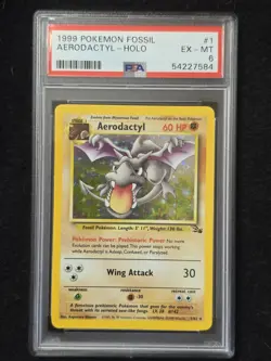 Pokemon Aerodactyl 1/62 Fossil Base Set Holo Rare Vintage 1999 WOTC PSA 6 - Image 1