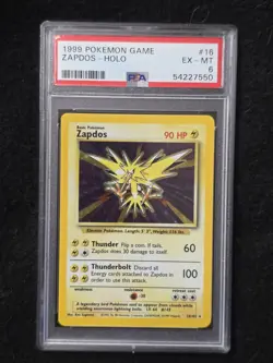 Pokemon TCG Zapdos Base Set Holo Unlimited Rare Card 16/102 WOTC PSA 6 - Image 1