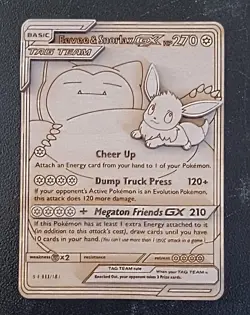 Custom Wood Eevee & Snorlax GX Tag Team Pokemon Card SM169/Promo - Image 3