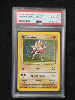 Pokemon TCG Hitmonchan Unlimited Rare Holo Card Base Set 7/102 PSA 6 - Image 1