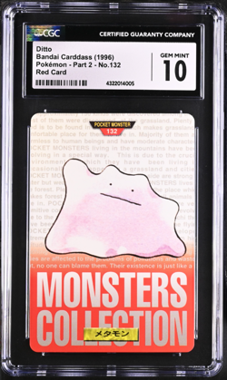 Ditto Bandai Cardass (1996) Pokemon Part 2 No. 132 Red Card Gem Mint CGC 10 - Image 1