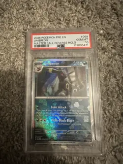 Pokemon Umbreon 2025 Prismatic Evolutions Master Ball Reverse Holo #059 PSA 10 - Image 1