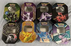 Lot Of 8 Empty Pokemon Trading Card Tins Mewtwo Pikachu Espeon Latios - Image 1
