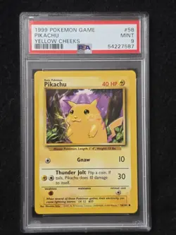 Pokemon TCG Pikachu Yellow Cheeks Base Set Unlimited Card 58/102 WOTC PSA 9 - Image 1