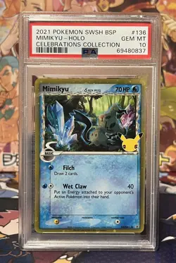 PSA 10 Pokemon Card Mimikyu SWSH136 Delta Species Celebrations Black Star Promo - Image 1
