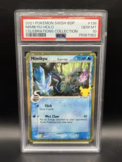 PSA 10 Pokemon Card Mimikyu SWSH136 Delta Species Celebrations Black Star Promo - Image 1