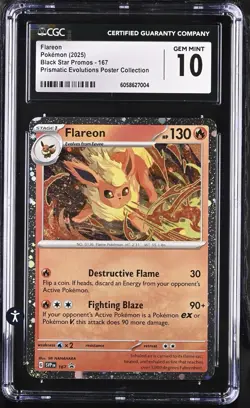 CGC 10 Flareon SVP 167 Prismatic Evolutions Tech Sticker Pokemon Card - Image 1