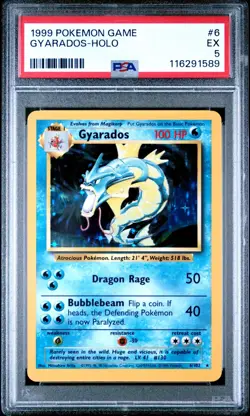 1999 Pokemon Base Set Unlimited English 6/102 Gyarados Holo PSA 5 - Image 1