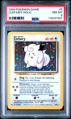 1999 Pokemon Base Set Unlimited English 5/102 Clefairy Holo PSA 8 - Image 1