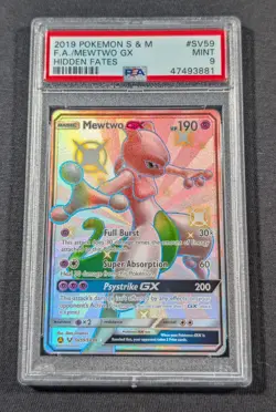 Pokemon Card Full Art Holo Shiny Mewtwo GX SV59/SV94 PSA 9 MINT Hidden Fates - Image 1