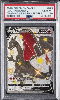 2020 POKEMON SWORD & SHIELD CHAMP'S PATH SECRET #079 FULL ART/CHARIZARD V PSA 10 - Image 1
