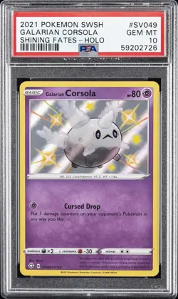 2021 POKEMON SWORD & SHIELD SHINING FATES #SV049 GALARIAN CORSOLA-HOLO PSA 10 - Image 1