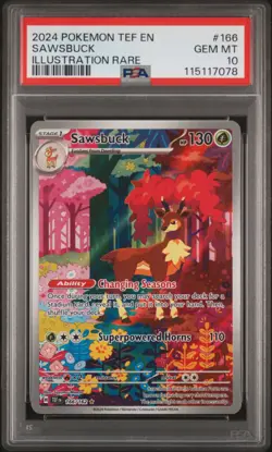 2024 POKEMON TEF EN-TEMPORAL FORCES ILLUSTRATION RARE #166 SAWSBUCK PSA 10 - Image 1