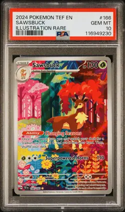 2024 POKEMON TEF EN-TEMPORAL FORCES ILLUSTRATION RARE #166 SAWSBUCK PSA 10 - Image 1