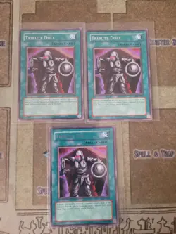 YUGIOH 3X TRIBUTE DOLL MFC-039 RARE UNLIMITED ED LP 1996 - Image 1