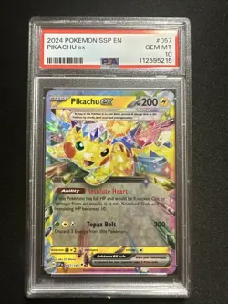Pokemon TCG Pikachu EX Double Rare Holo Card 057/191 Surging Sparks PSA 10! - Image 1
