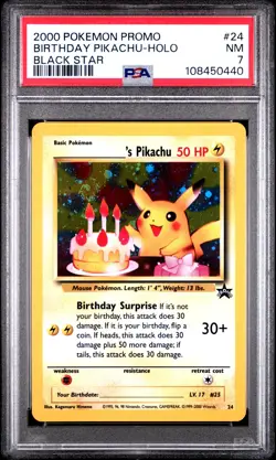 2000 POKEMON PROMO BLACK STAR #24 BIRTHDAY PIKACHU-HOLO PSA 7 - Image 1