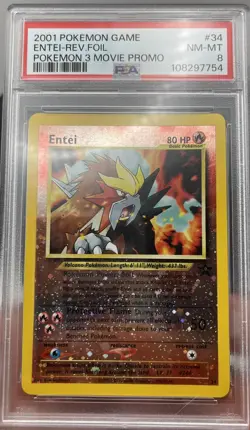 2001 Pokemon 3 Movie Entei Reverse Holo Black Star Promo #34 PSA 8 English - Image 3