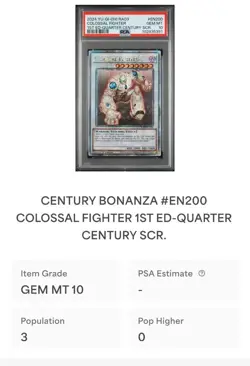 2024 Yugioh Colossal Fighter #EN200 RA03-Quarter Century Bonanza (QCSR) PSA 10! - Image 3
