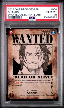Shanks PSA 10 One Piece English Card OP9-0204 Wanted Poster Alternate Art - Image 1