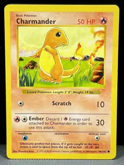 Charmander 46/102 Shadowless Base Set - MP Vintage Pokemon Card 1999 WOTC - Image 1